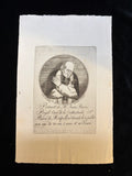 1804 etching portrait of Abbe Jean-Pierre Poujol, cure of Saint-Pierre Cathedral Montpellier, holding a crucifix, engraved by Donnadieu