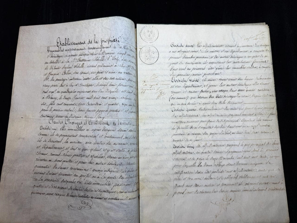1828 French Royal Notarial Document King Charles X – Property Sale Act – Official Stamps