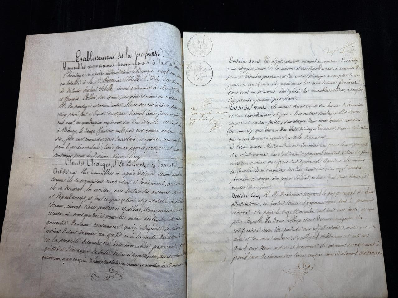 1828 French Royal Notarial Document King Charles X – Property Sale Act – Official Stamps