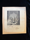 1830 French First Communion certificate, engraving of a priest giving communion to kneeling girls, Notre-Dame de Bourg, signed by the cure