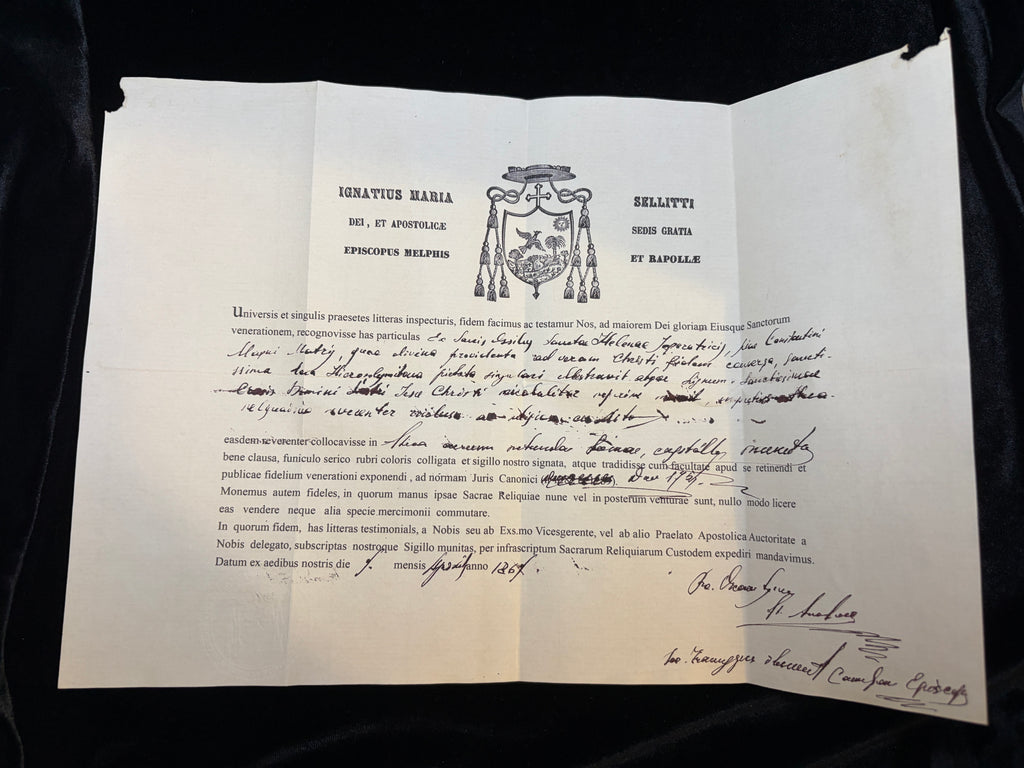Antique 1889 St. Helena Devotional Medallion + Original Bishop Authentication Document
