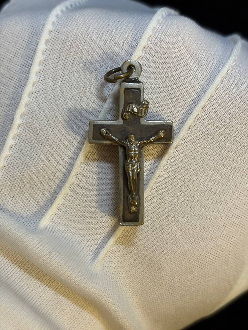 Vintage Catholic Crucifix Pendant, Two-Tone Corpus Christi Cross, Religious Medal