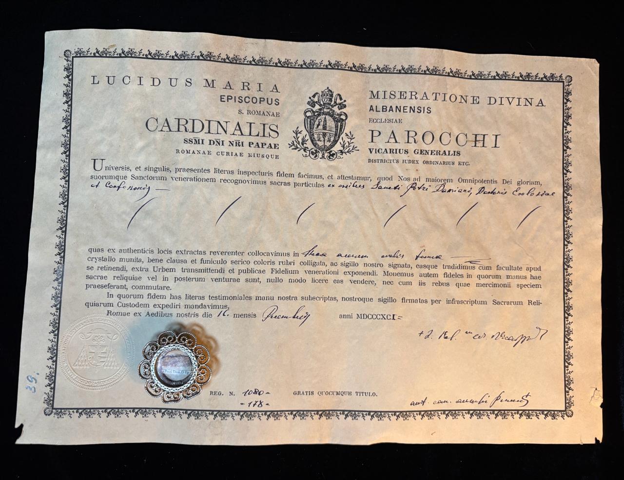 Rare 1st Class Relic of St. Peter Damian + COA, Vatican Sealed 4cm Theca