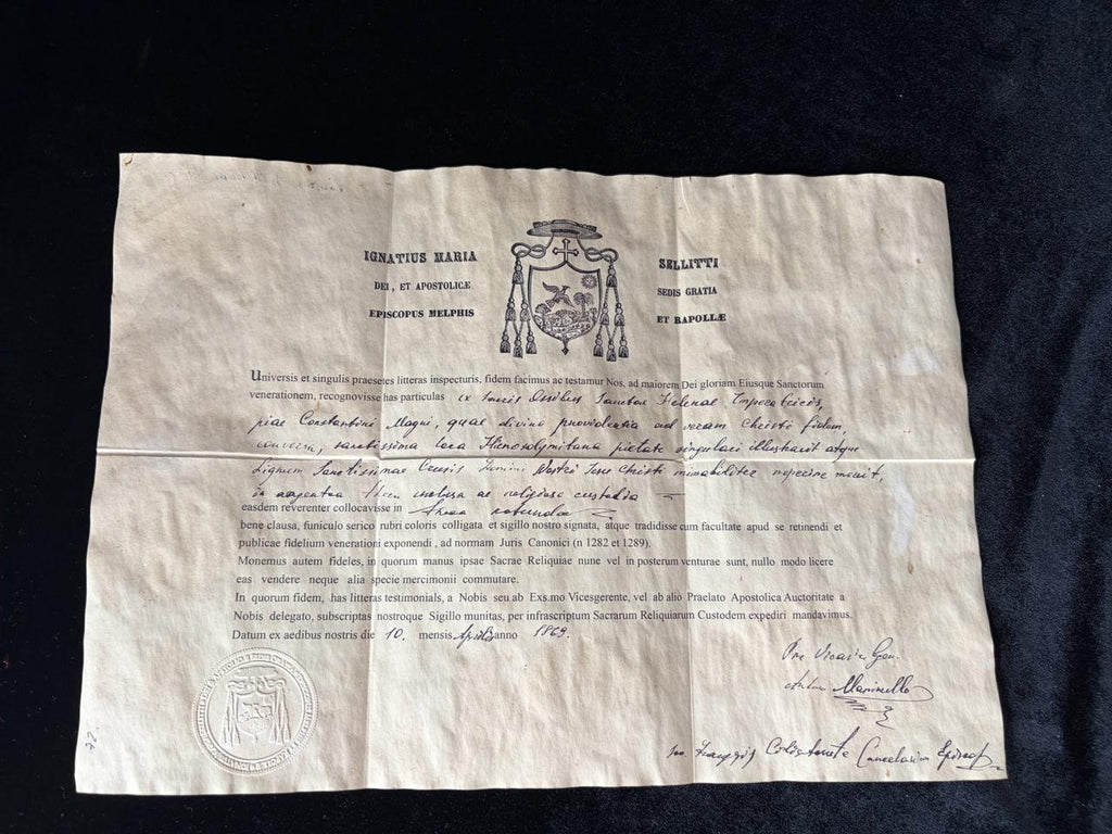 Antique 1889 St. Helena Devotional Medallion + Original Bishop Authentication Document