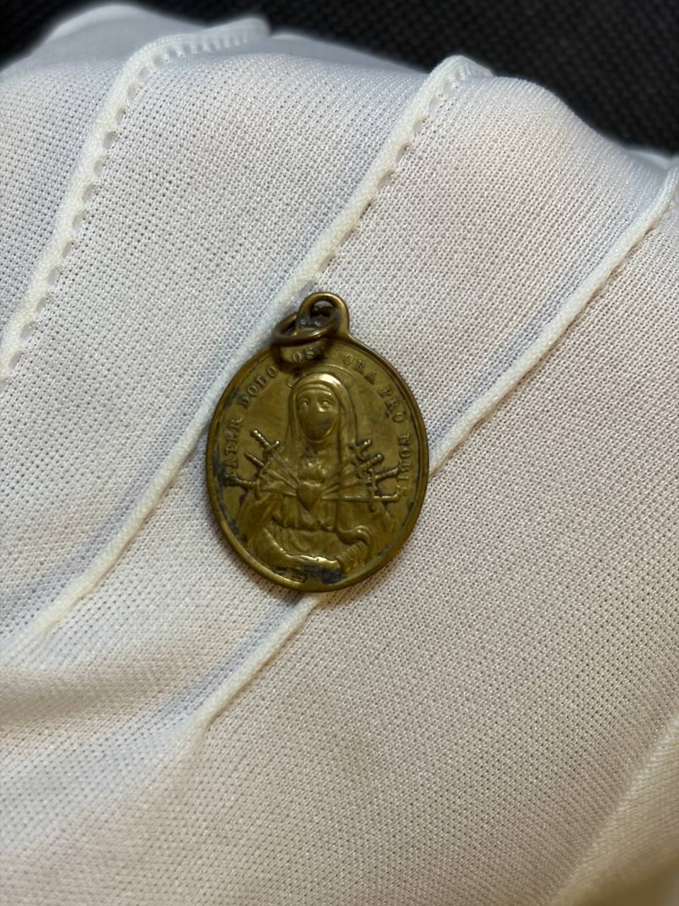 Catholic Religious Medal – Crucifix & Saint Devotional Medal, Antique Bronze Tone Pendant