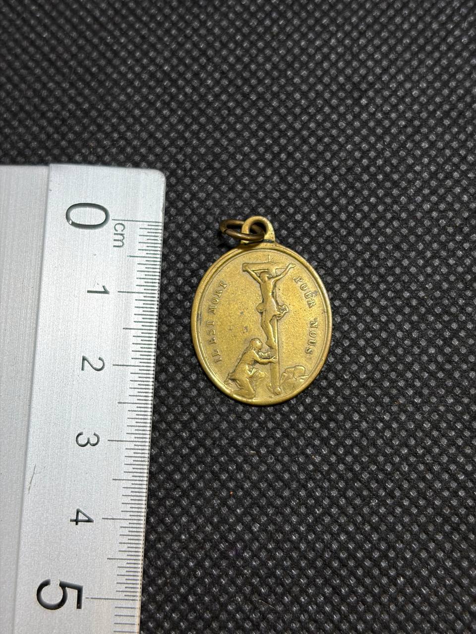 Catholic Religious Medal – Crucifix & Saint Devotional Medal, Antique Bronze Tone Pendant