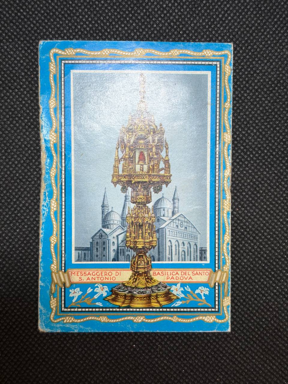 Saint Anthony of Padua Contact Relic Prayer Card – Basilica del Santo, Padua, Italy