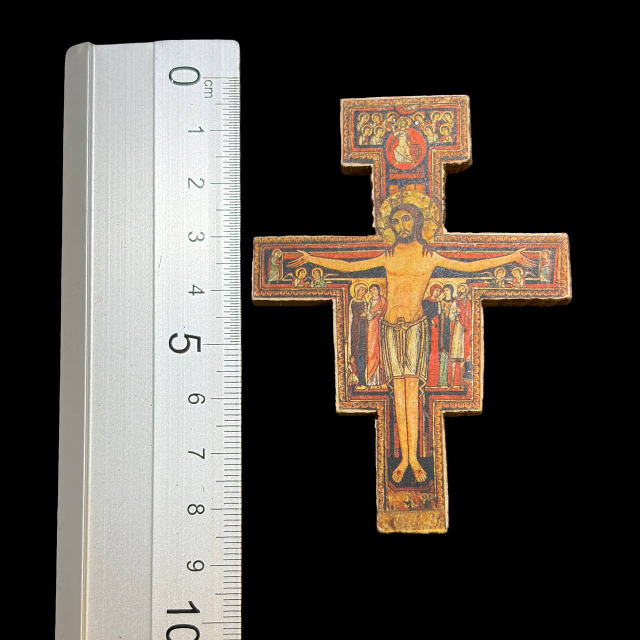Antique Byzantine-Style Crucifix Cross with Christ & Saints – Religious Devotional Icon, 9 cm