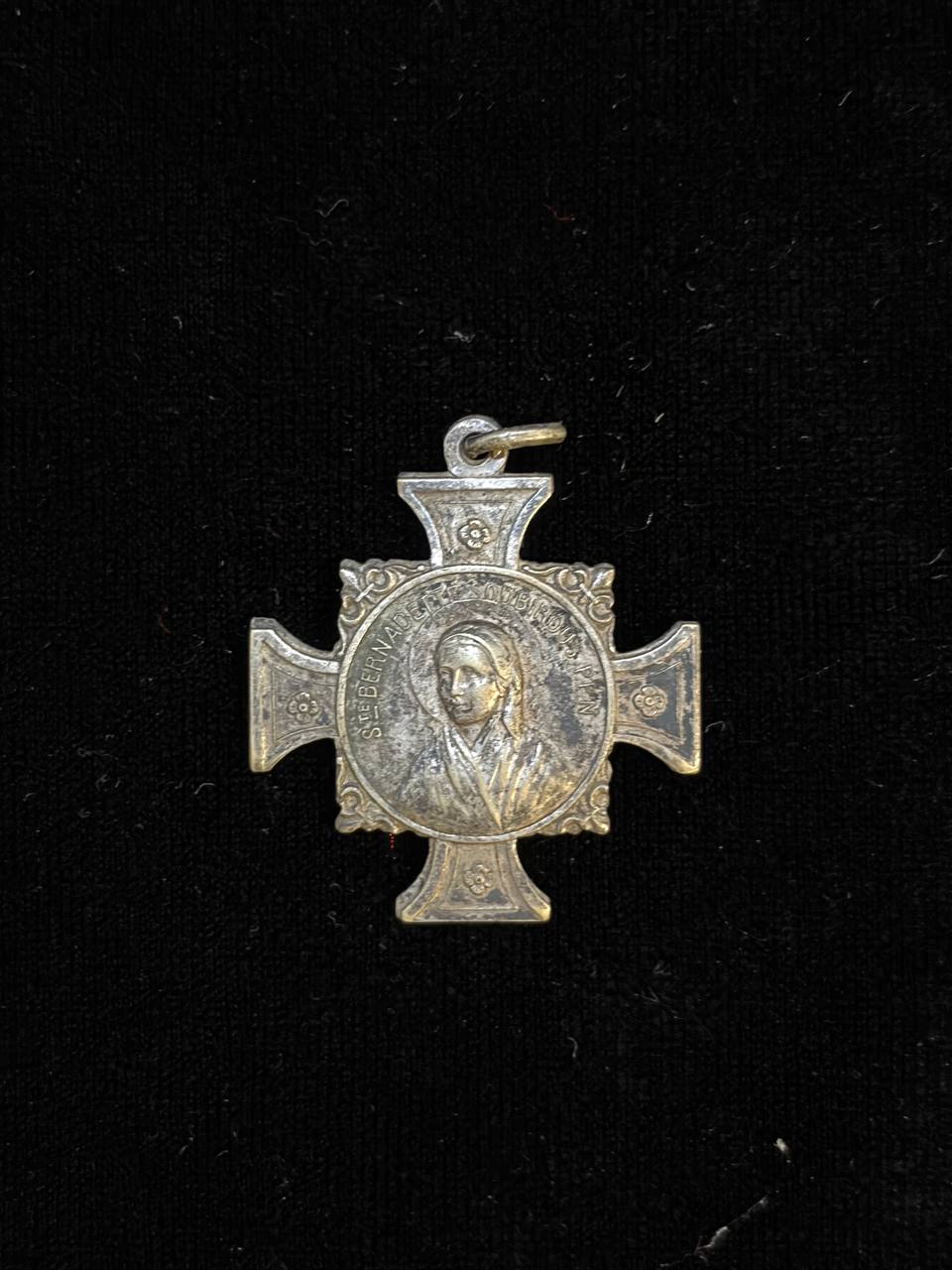 Antique French Saint Bernadette Soubirous Lourdes Cross Medal – Religious Devotional Pendant