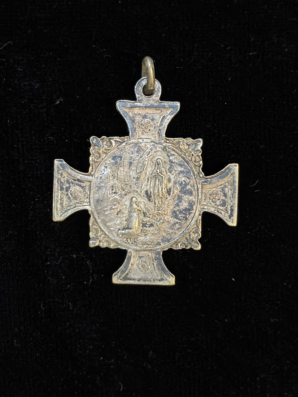 Antique French Saint Bernadette Soubirous Lourdes Cross Medal – Religious Devotional Pendant