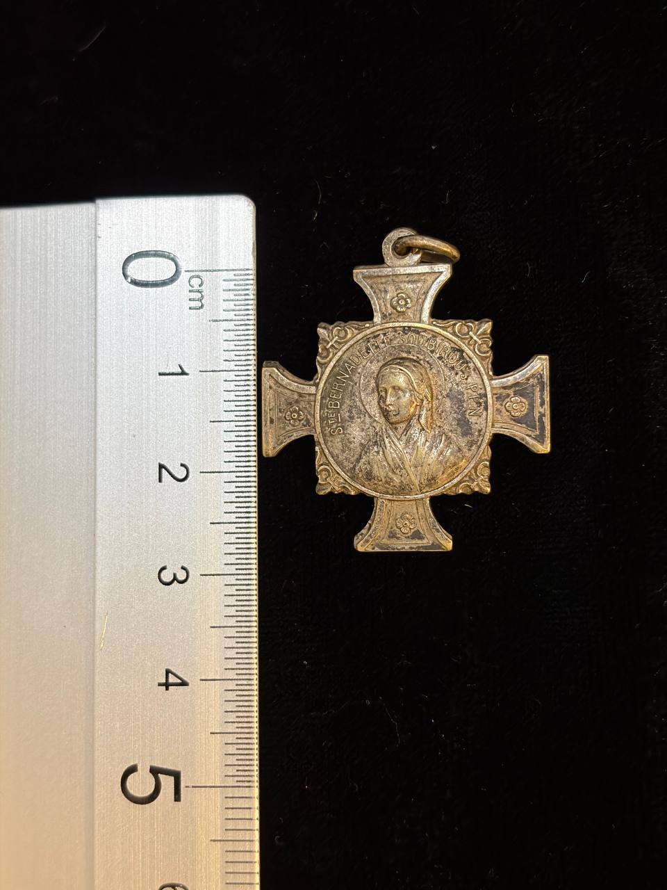 Antique French Saint Bernadette Soubirous Lourdes Cross Medal – Religious Devotional Pendant