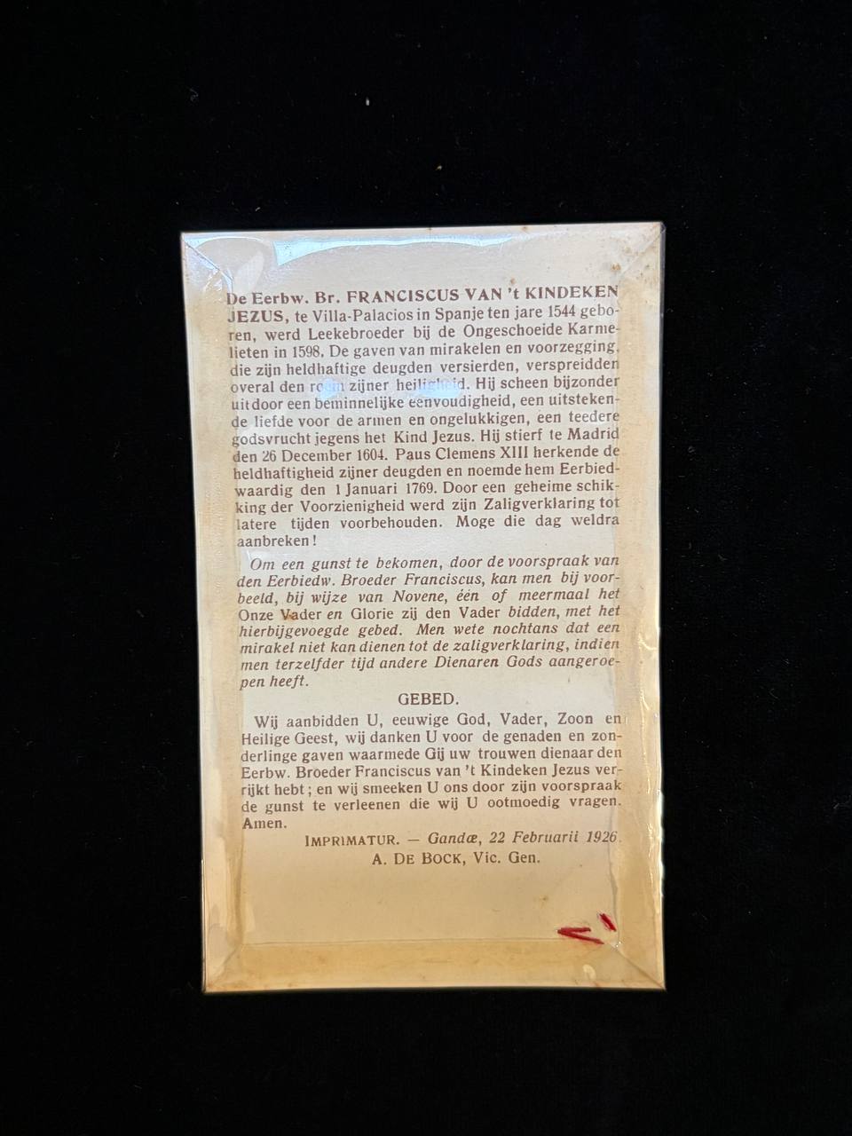 Antique 1926 Catholic Holy Card – Venerable Brother Francis of the Child Jesus, Discalced Carmelite