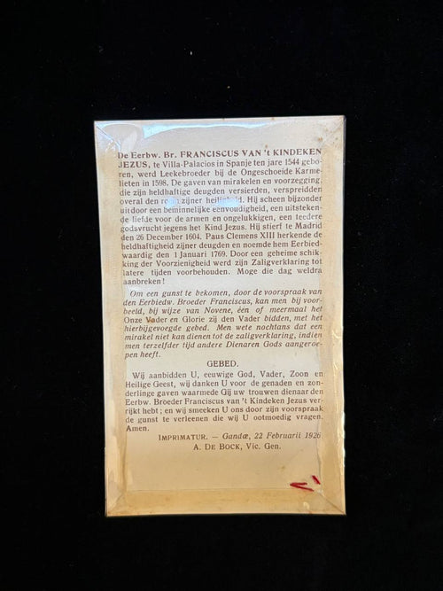 Antique 1926 Catholic Holy Card – Venerable Brother Francis of the Child Jesus, Discalced Carmelite