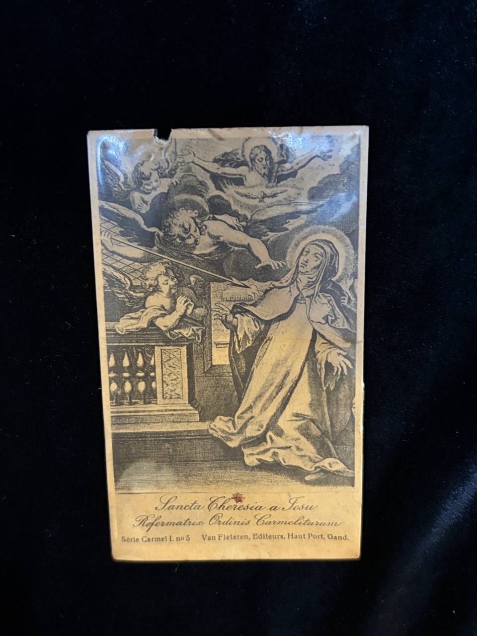 Saint Teresa of Jesus Antique Devotional Card with Contact Relic | Carmelite Holy Card