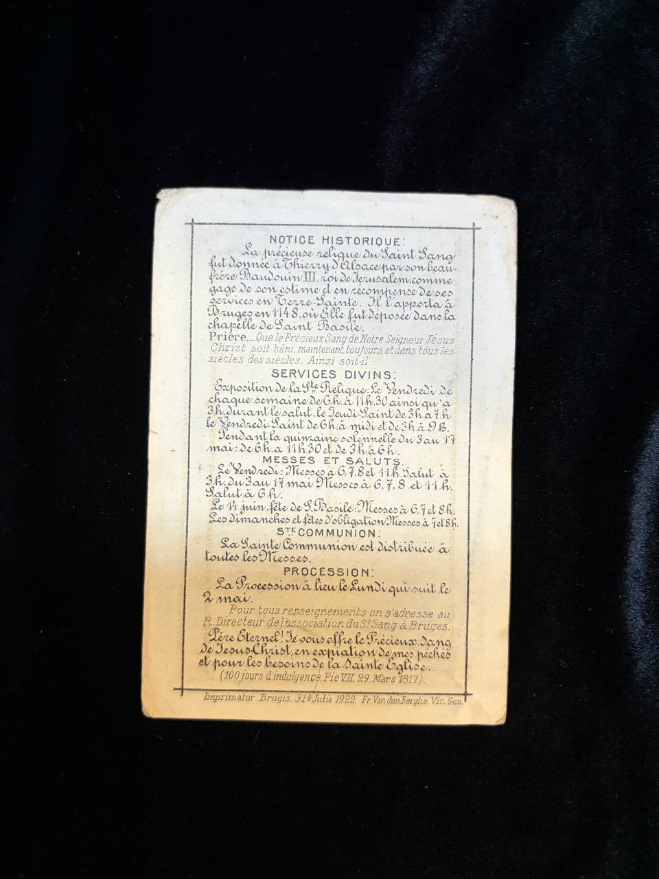 Antique Catholic Devotional Card – Precious Blood of Christ, Bruges, Belgium, 1922