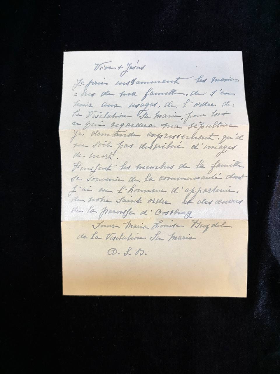 Antique Handwritten Catholic Prayer Letter – Sister Marie Louise, Visitation of Sainte-Marie