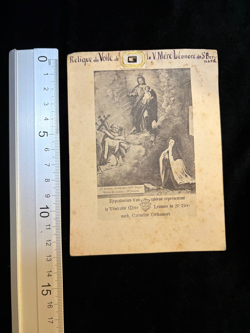 Antique Relic Card – Veil Relic of Venerable Mother Leonora of St. Bernard, Discalced Carmelite