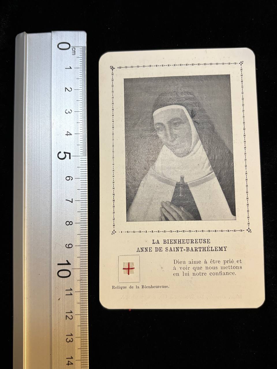 Antique Catholic Relic Card – Blessed Anne of Saint Bartholomew, Carmelite, Belgium