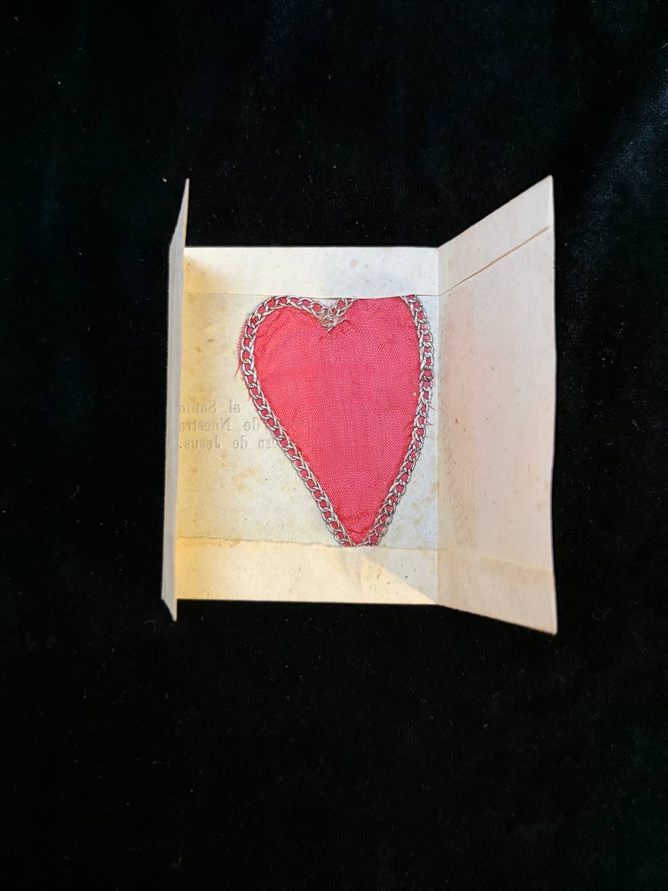 Antique Catholic Relic – Textile Devotional Relic Touched to the Sacred Heart and Arm of Saint Teresa of Jesus