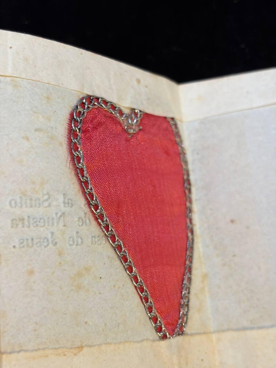 Antique Catholic Relic – Textile Devotional Relic Touched to the Sacred Heart and Arm of Saint Teresa of Jesus
