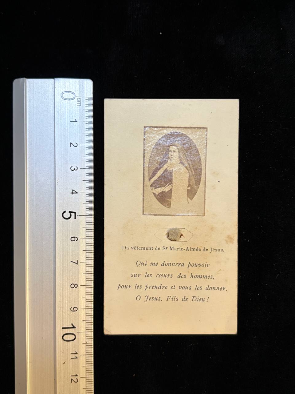 Antique Catholic Relic of Sister Marie-Aimée de Jésus – Relic from Her Garment, Carmelite Devotional Card