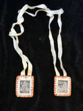 Vintage Catholic Scapular – Sacred Devotional Cloth Medallions with Religious Images