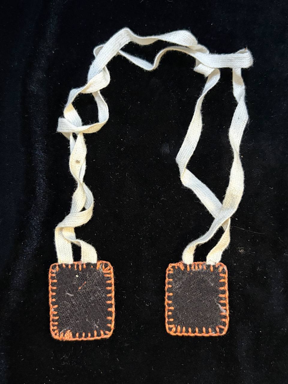 Vintage Catholic Scapular – Sacred Devotional Cloth Medallions with Religious Images