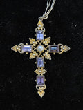 925 Sterling Silver Cross Pendant – Amethyst-Coloured Stones & Gold-Tone Details | 13g