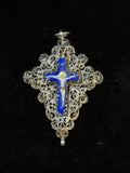 Vintage 925 Sterling Silver Enamel Cross Pendant – Hand-Painted Crucifix & Ornate Filigree
