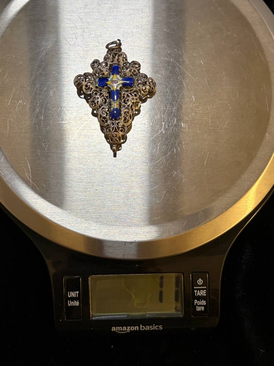 Vintage 925 Sterling Silver Enamel Cross Pendant – Hand-Painted Crucifix & Ornate Filigree