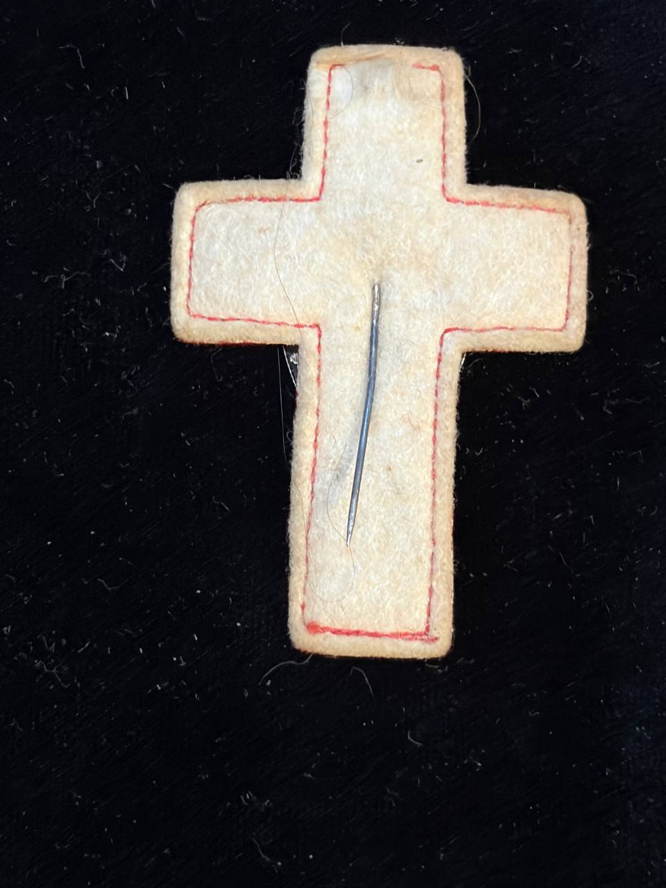 Vintage Notre-Dame de la Paix Religious Brooch – French Catholic Devotional Badge on Red Cross
