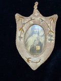 Antique Catholic Devotional Reliquary Badge – Embroidered Textile Medal with Sacred Image