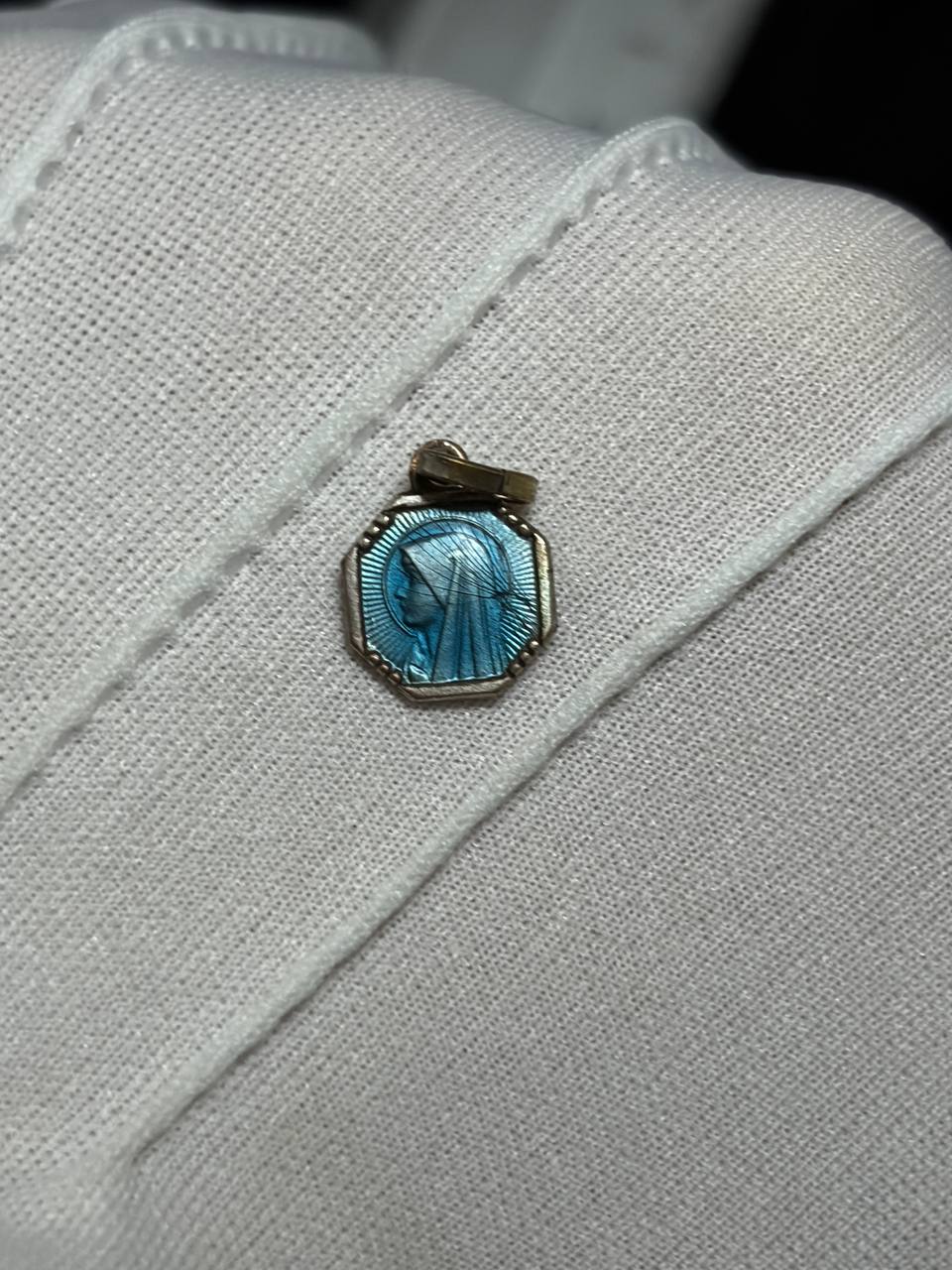 Marian Medal with Blue Enamel – Small Virgin Mary Religious Pendant | French Catholic Devotional