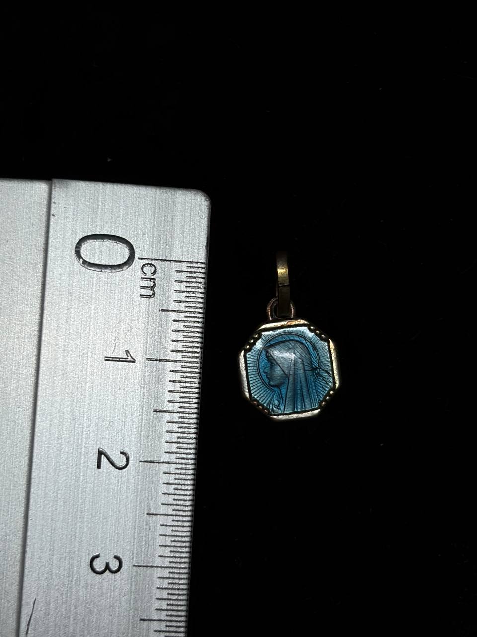 Marian Medal with Blue Enamel – Small Virgin Mary Religious Pendant | French Catholic Devotional