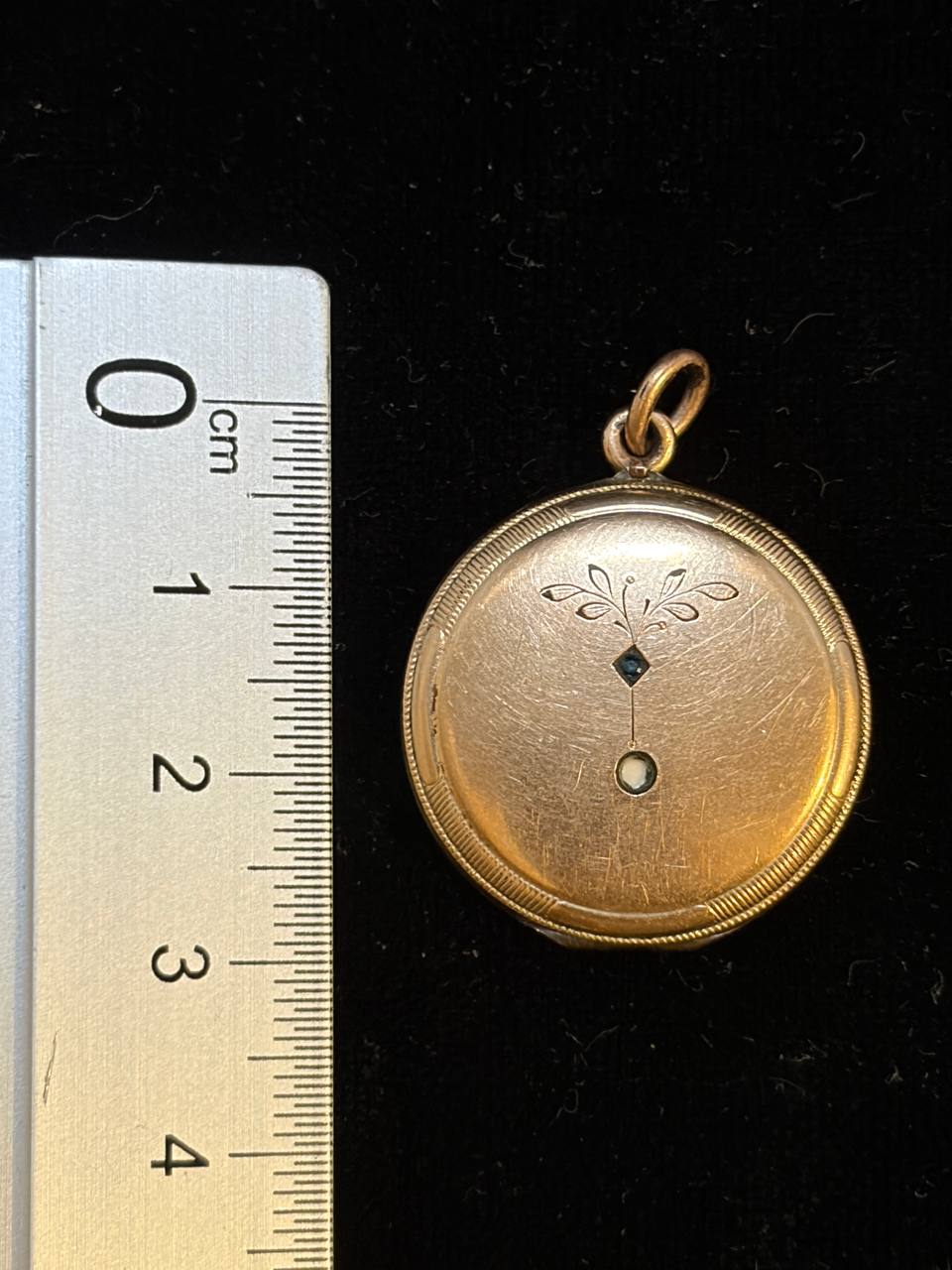 Vintage Round Photo Locket Pendant with Original Photograph | Engraved Floral Design
