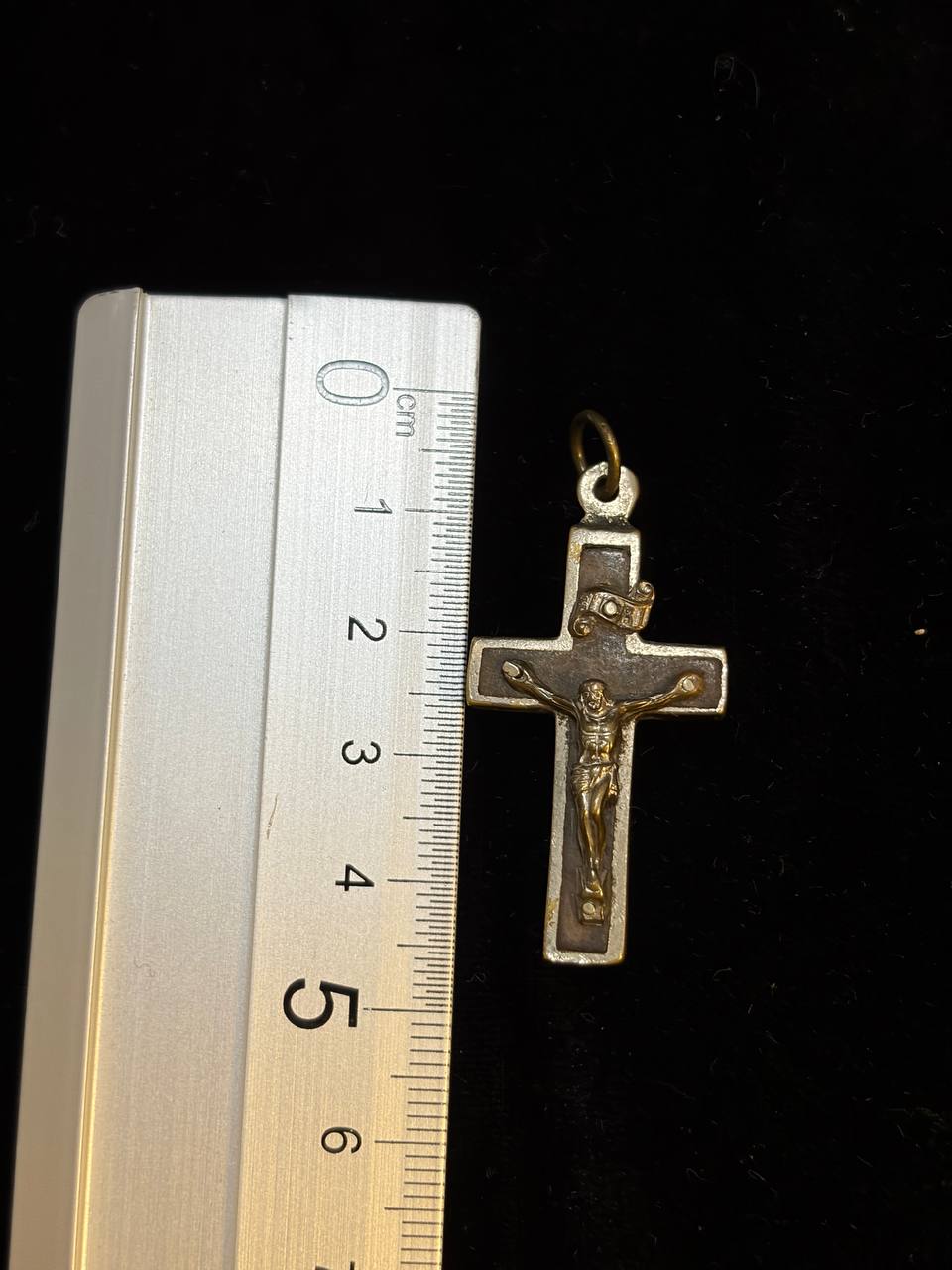Vintage Catholic Crucifix Pendant, Two-Tone Corpus Christi Cross, Religious Medal – photo 3