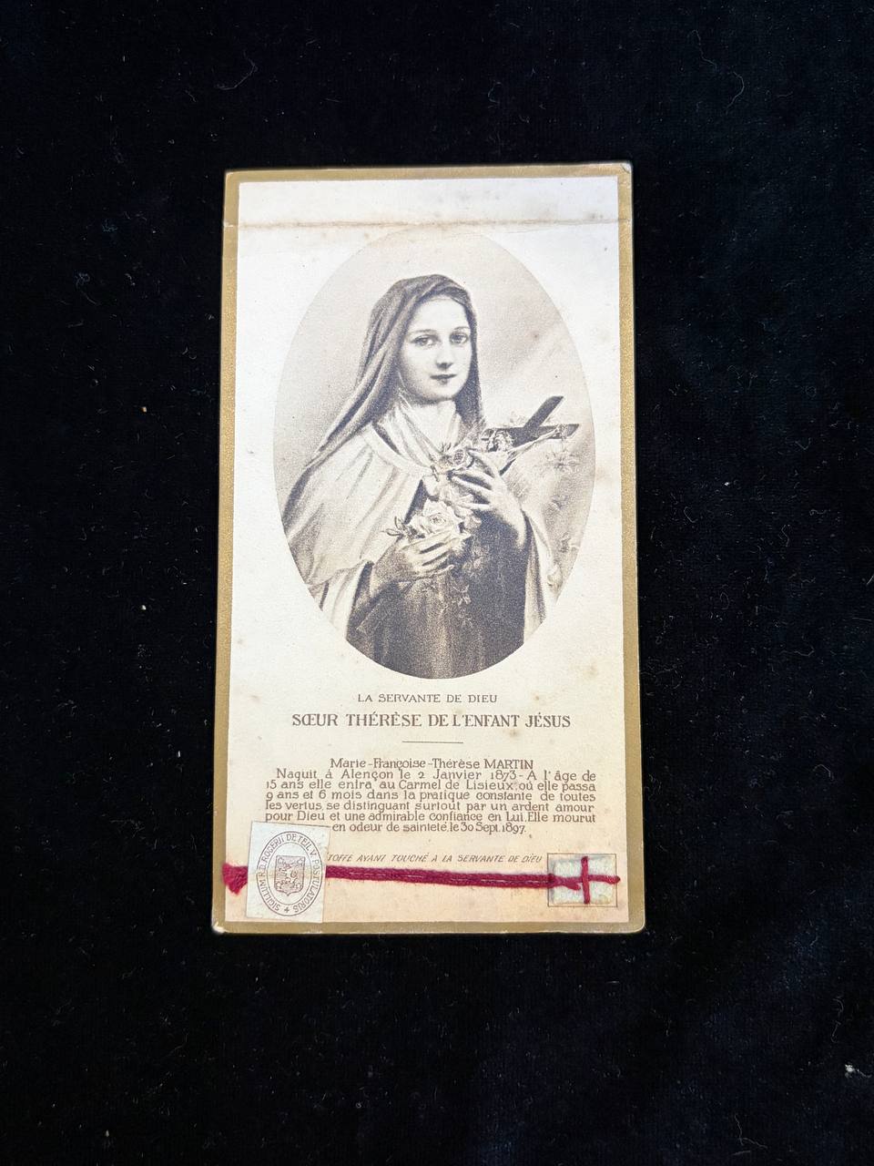 Rare 1907 Saint Thérèse of Lisieux Contact Relic | Original Relic Cloth & Carmelite Seal