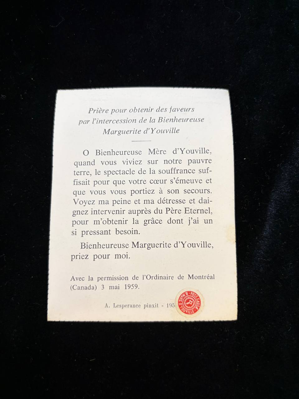 Rare 1959 Relic Card of Blessed Marguerite d’Youville | Original Catholic Devotional Card