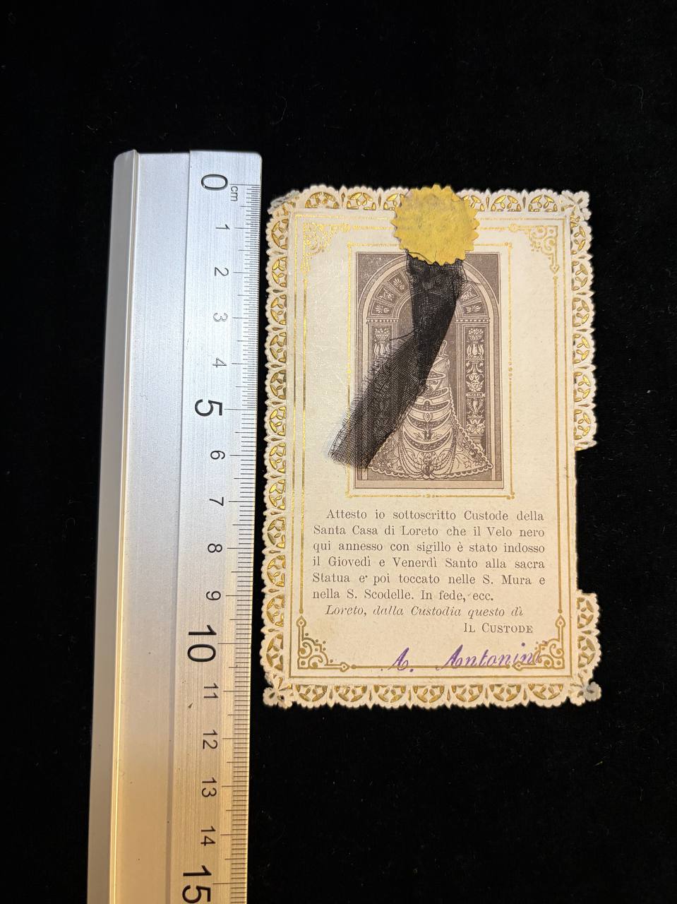 Antique Relic of the Black Veil of Our Lady of Loreto | Original Sealed Textile Relic | Santa Casa di Loreto