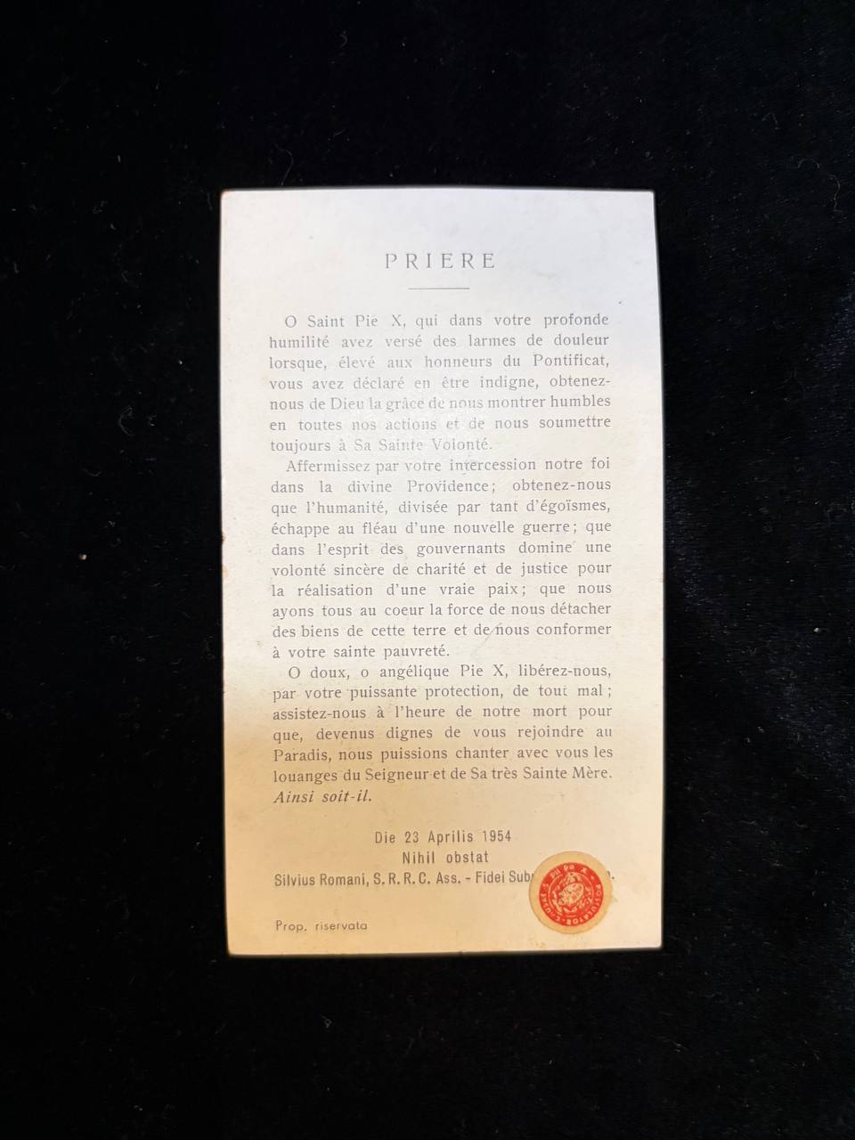 Rare 1954 Saint Pius X Devotional Card | Pre-Canonization Catholic Prayer Card | Original Ecclesiastical Seal