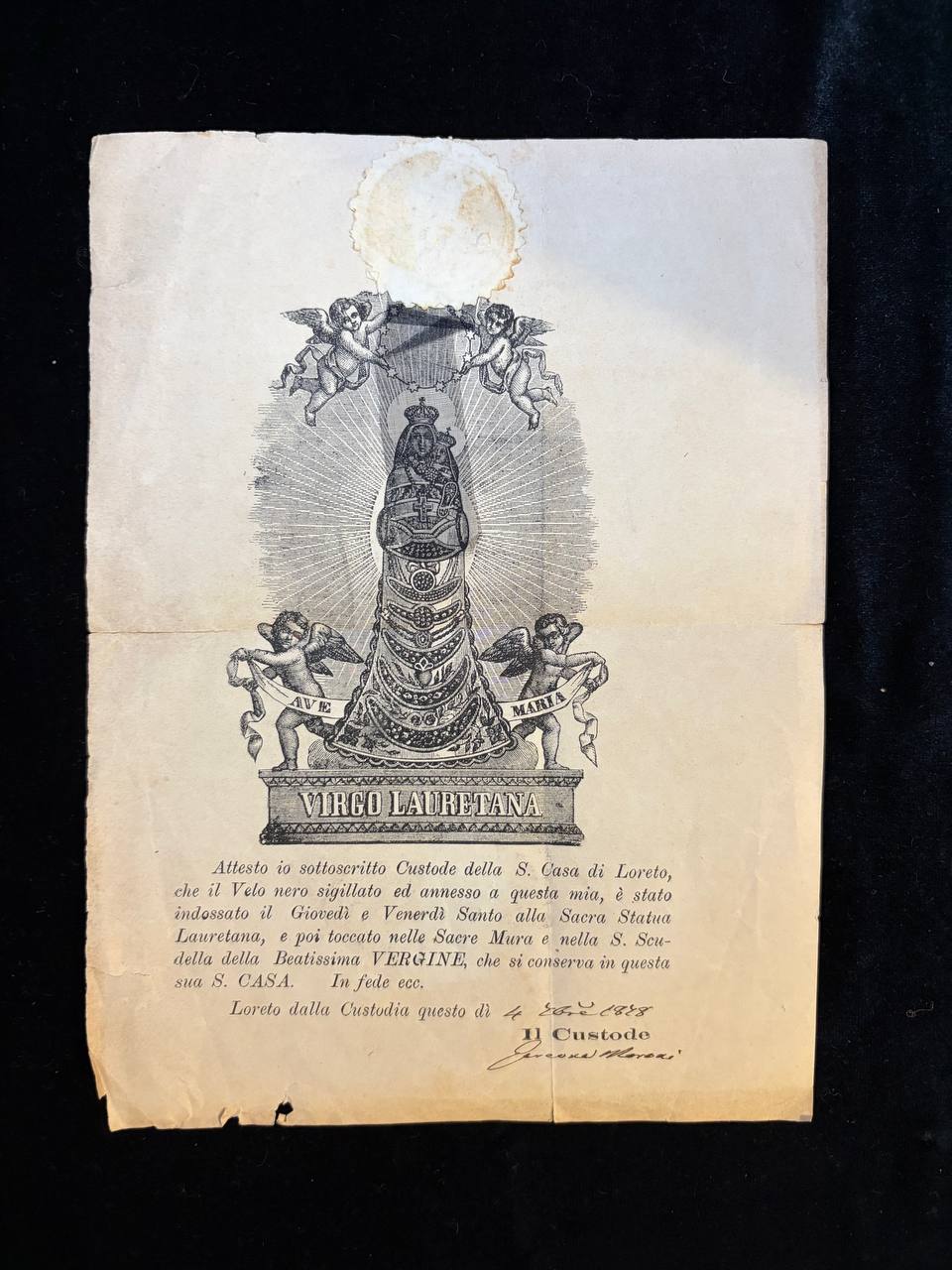 Rare 19th-Century Loreto Relic Certificate | Virgo Lauretana | Original Custodian Attestation