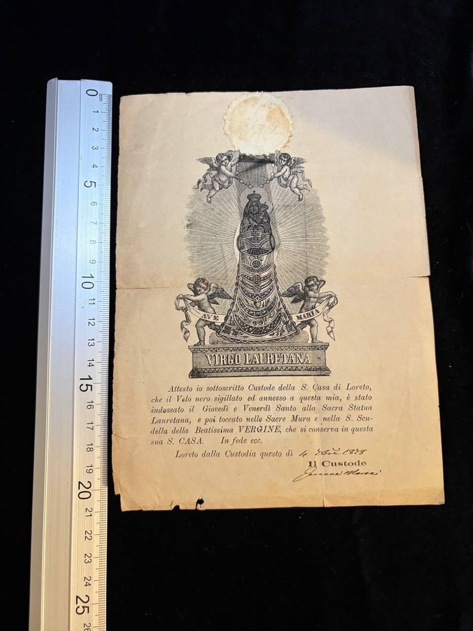 Rare 19th-Century Loreto Relic Certificate | Virgo Lauretana | Original Custodian Attestation