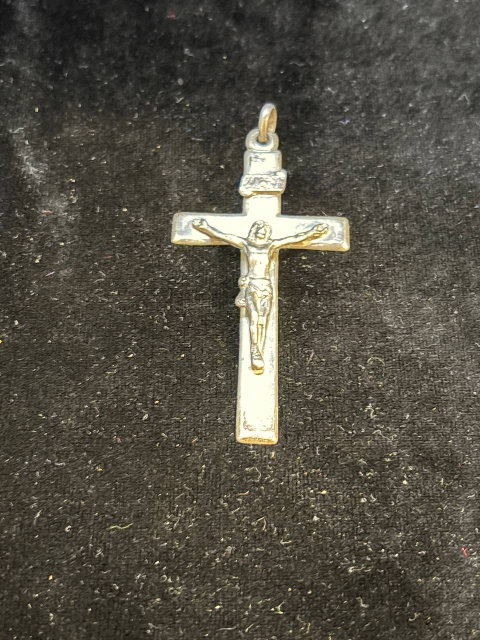 Vintage Catholic Crucifix Pendant, INRI Cross with Gilt Corpus, Religious Medal