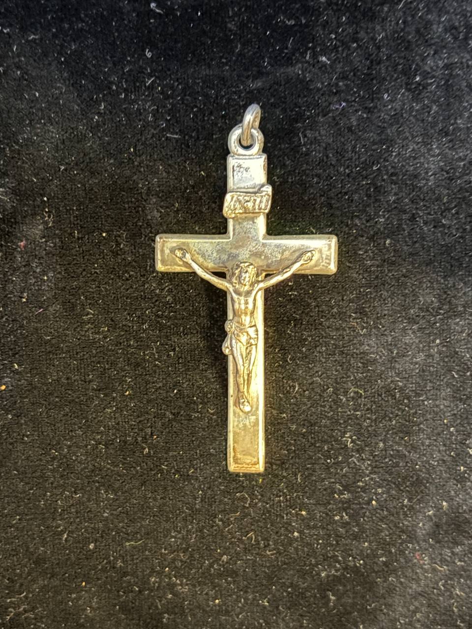Vintage Catholic Crucifix Pendant, INRI Cross with Gilt Corpus, Religious Medal – photo 2