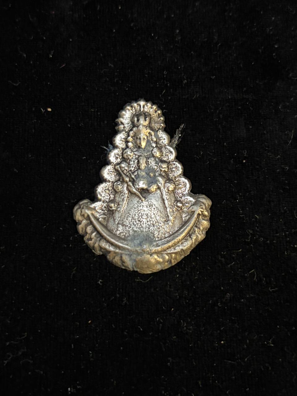 Antique Madonna and Child Devotional Pendant | Ornate Catholic Religious Medal | Gilt Relief