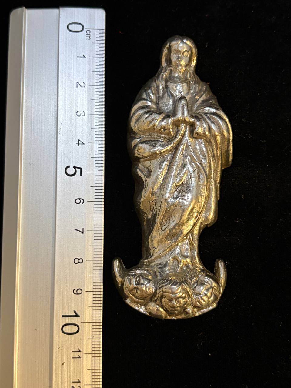 Antique Virgin Mary Devotional Plaque, Immaculate Conception, Ornate Gilt Catholic Religious Figure – photo 3