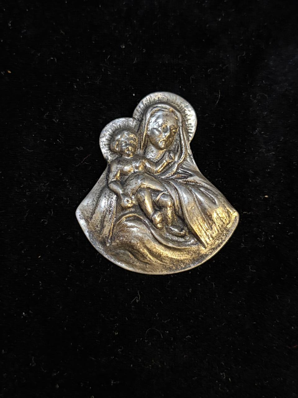Antique Madonna and Child Devotional Medal, Catholic Marian Relief, Vintage Religious Medal