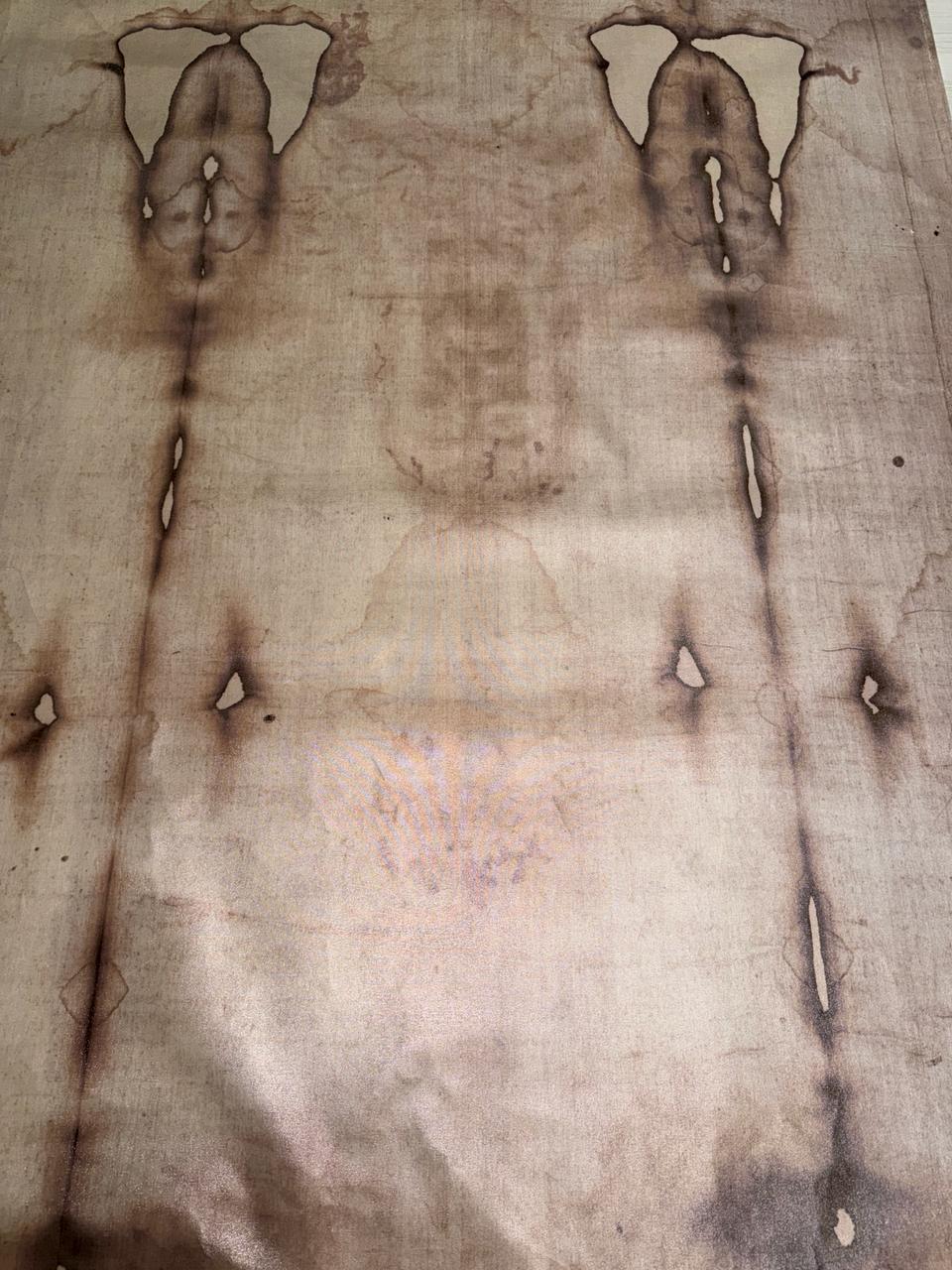 Exceptional Holy Shroud of Turin Reproduction on Linen — Reported Papal Gift to Benedict XVI from Cardinal Marco Cé, 2006