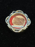 Saint Demetrius of Thessaloniki relic in a silver quatrefoil theca, label S. Demetrii M., front view