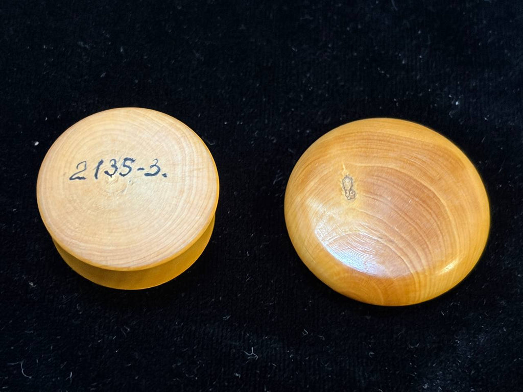 Back of the wooden Saint Francis theca with handwritten number, beside its lid